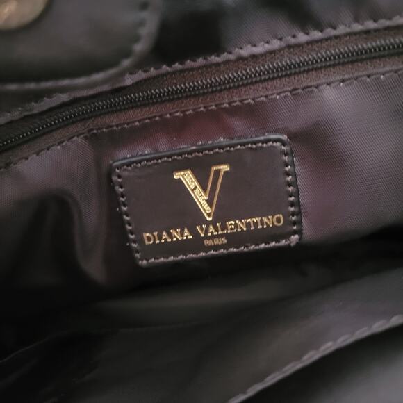 DIANA VALENTINO Study Handbag Tote Bag Brown Canvas Monogramed Medium Vintage - Picture 7 of 8